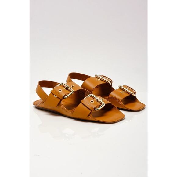 $138! FREE PEOPLE - BLOSSOM BUCKLE SANDALS IN LUGGAGE LEATHER SZ 9 NWOT! - Picture 1 of 8